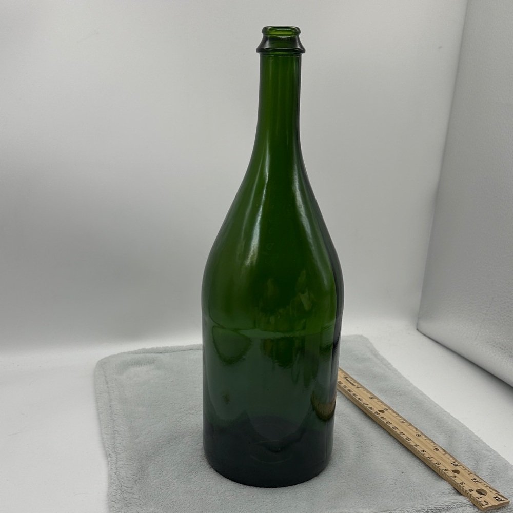 Vintage/Antique Dark Green Heavy Glass Champagne Bottle w/a Base Punt (28/Omega)